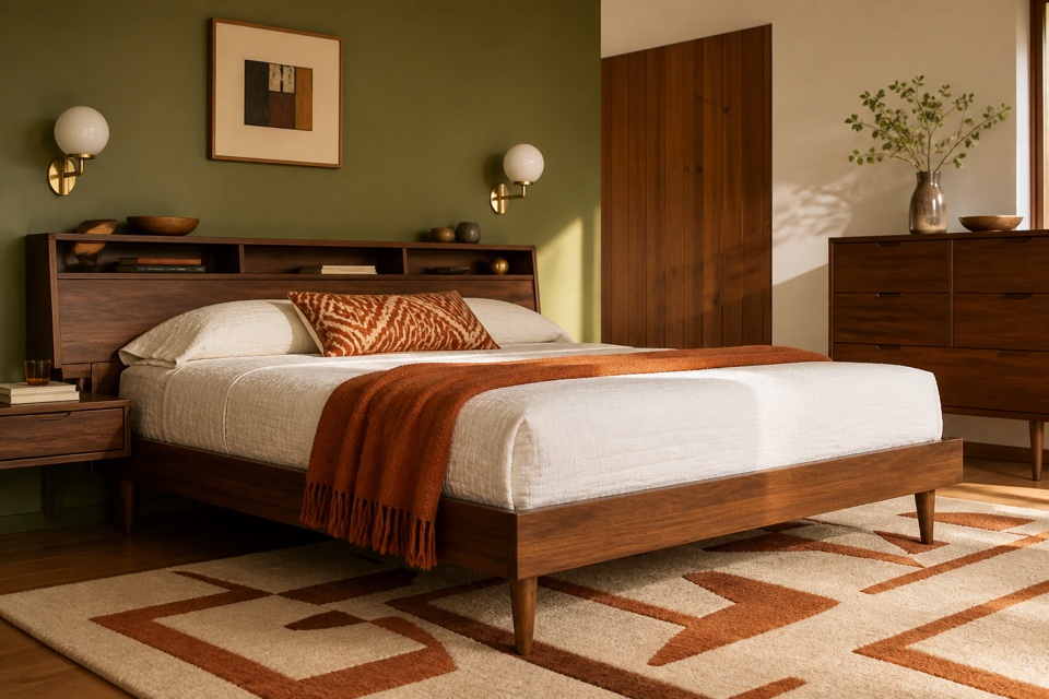 Illustrative mid-century bedroom preview